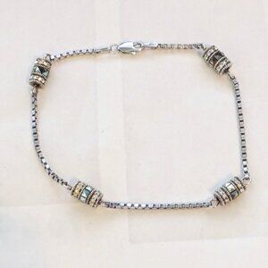 MSCO Sterling silver 925 Box Chain Barrel Rhinestone Bracelet 7.5"